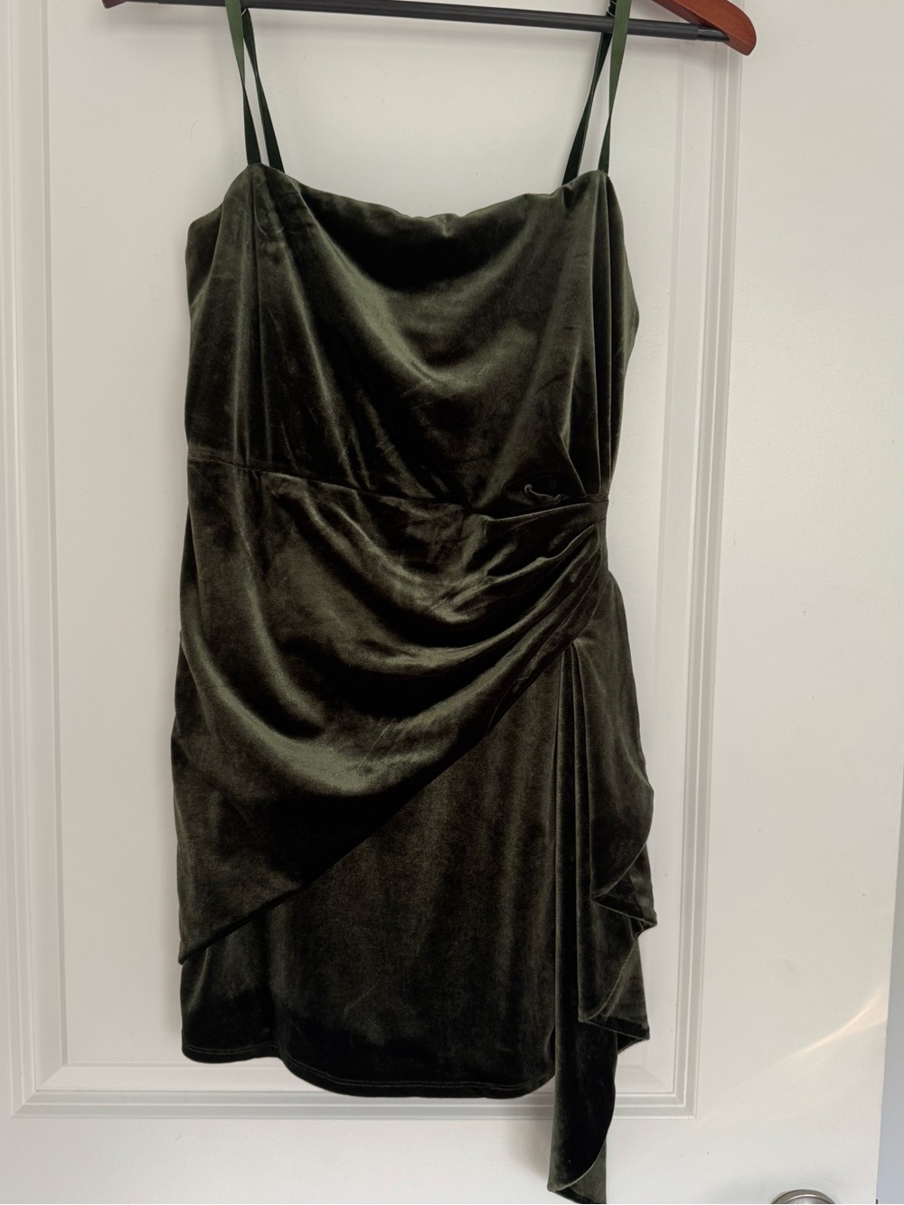 Marjorelle Ashbury med green velvet cocktail dress